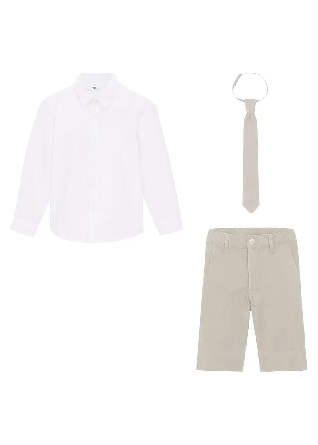 Conjunto de pantalón corto, camisa y pajarita para niños (3 piezas) Blanco/gris piedra